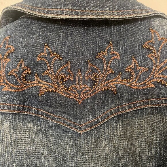 LAUREN JEANS CO by RALPH LAUREN Dark Blue Embroidered Denim Jacket Size P/P - Picture 5 of 8